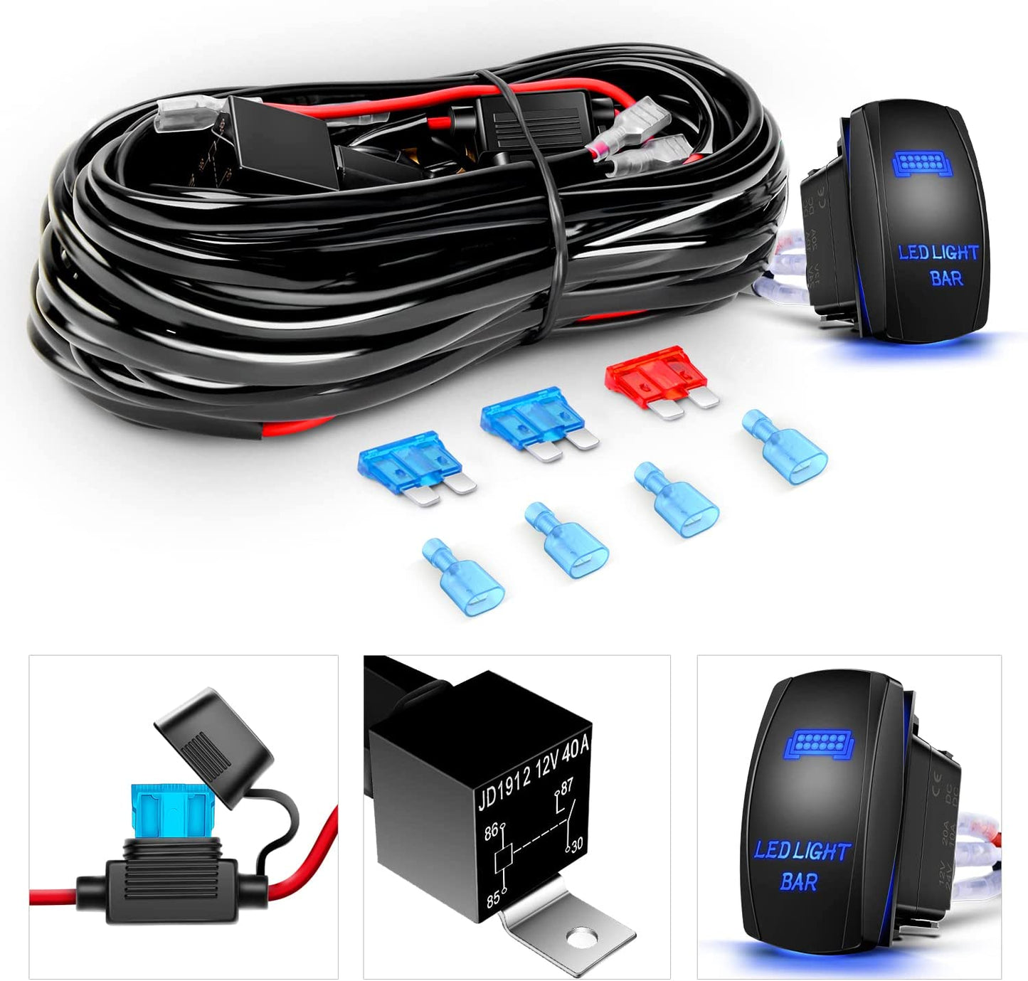 Waywe 12 Inch 72W Led Light Bar Spot Flood Combo Driving Lighting Off Road Lights Led Lamp with 12V 5Pin Rocker Switch Wiring Harness kit for Truck Golf Cart SUV ATV UTV Boat