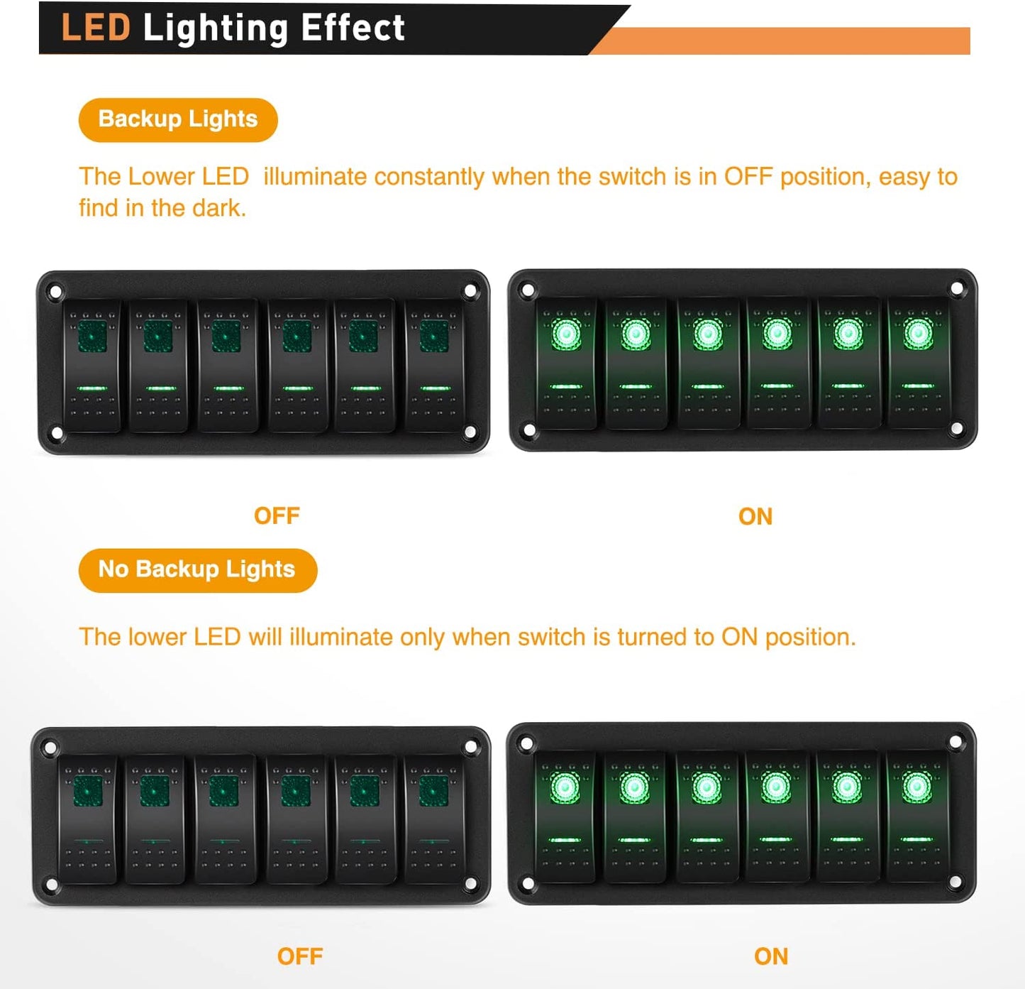 Waywe 2 Gang Rocker Switch Panel 12V 24V DC Blue Switches Aluminum Panel 5Pin ON Off PreWired Toggle Switch Panel Waterproof for Cars Boats ATVs UTVs