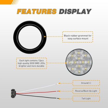 Waywe 4 Inch Round Trailer Tail Light 2 PCS 12 LED Amber Turn Signals Lights w/Surface Mount Grommets Plugs IP67 Waterproof for Truck RV Tractor