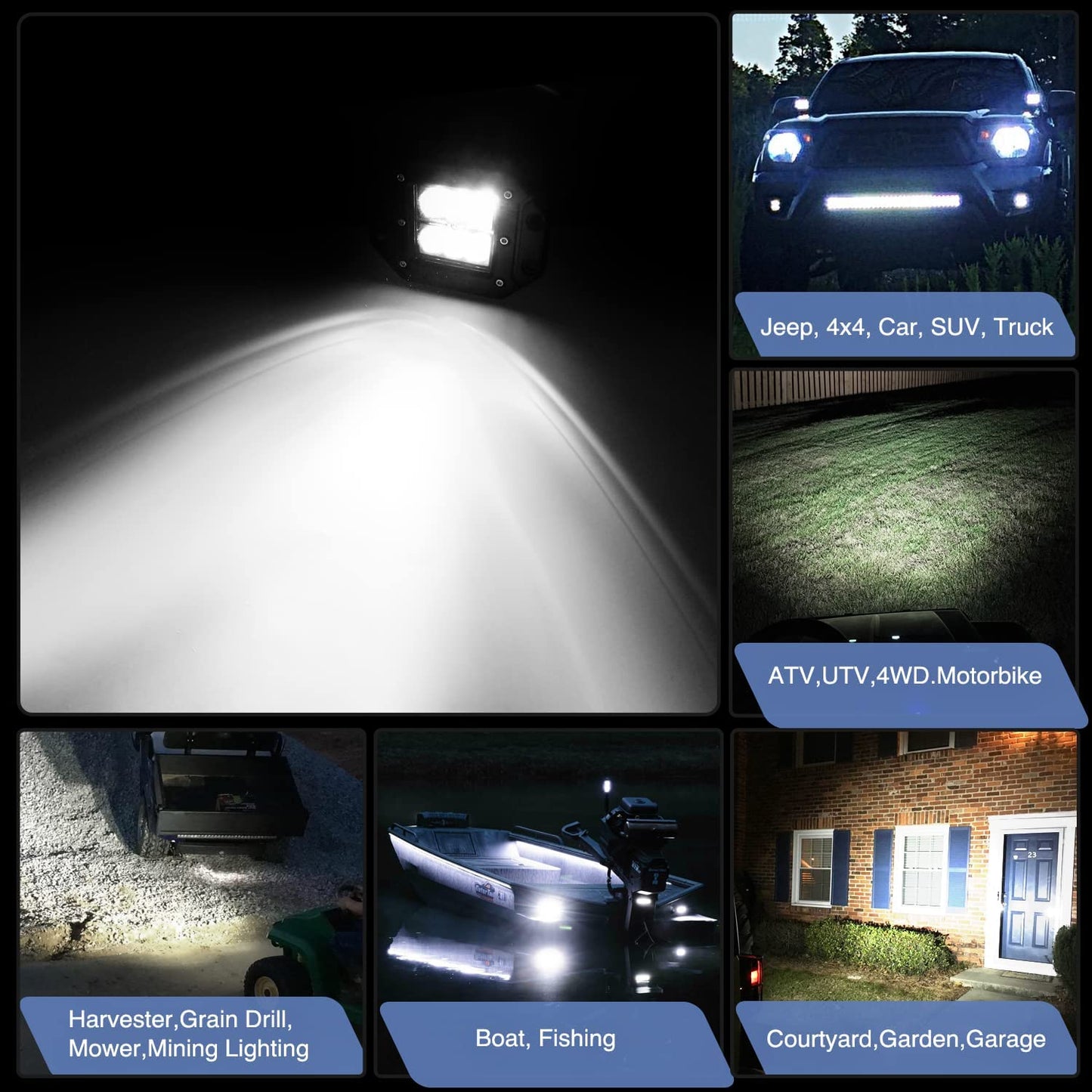 Waywe Led Light Bar 2 PCS 18W Flood Led Pods LED Work Light Flush Mount Off Road Backup Fog Lights Driving Lamp for Truck Dodge Ram Bumper Boat 4x4