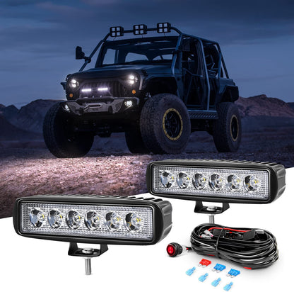 Waywe 2 PCS 18w Spot Led Light Bar Work Light Pods Off Road Driving Light Fog Light Reverse Lights with 16AWG Off Road Wiring Harness-2 Leads for Truck Truck Boat SUV ATV