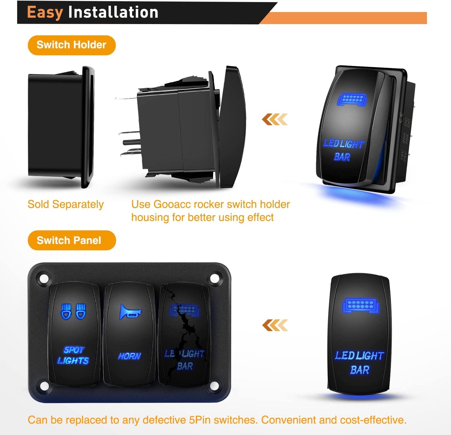 3 Gang LED Light Bar Rear Rock Lights Rocker Switch Panel Blue