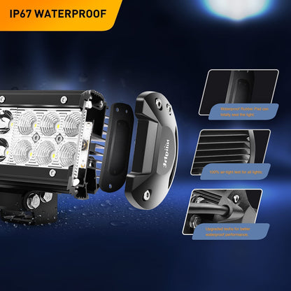 Waywe 12 Inch 72W Led Light Bar 2PCS 4 Inch 18W LED Pods with 16AWG Off Road Wiring Harness-3 Leads