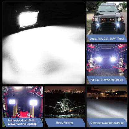 Waywe Led Light Pods 2PCS 4 Inch 18W Flood Light Offroad Lights LED Fog Lights Mounting Bracket Horizontal Bar Tube Clamp with Off Road Wiring Harness-2 Leads for Trucks Boat
