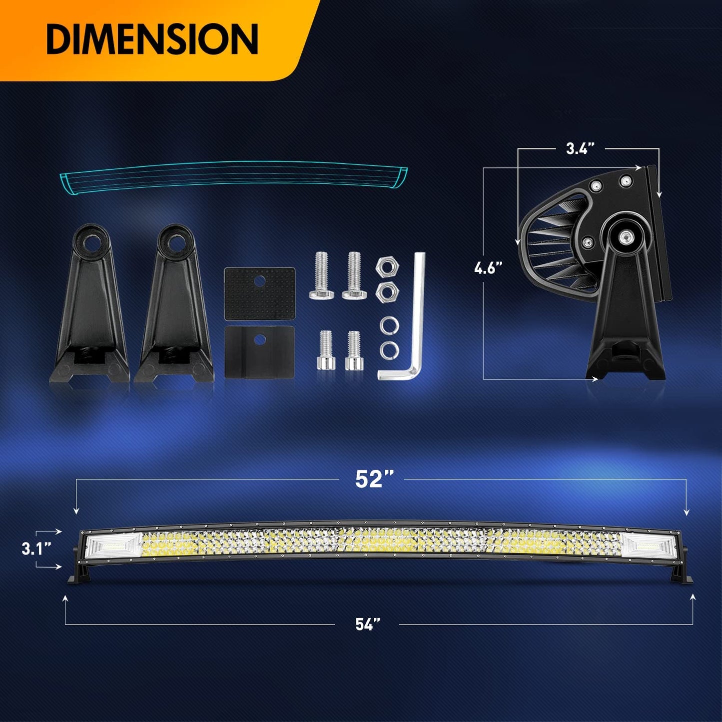 Waywe LED Light Bar 52Inch Curved 783W Triple Row 78000LM Off Road Lights for Trucks Flood Spot Combo Beam Driving Lamp with 12AWG Heavy Duty 5Pin Rocker Switch Wiring Harness Kit