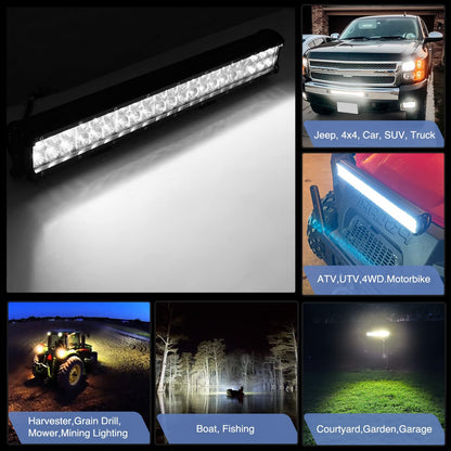 Waywe 20 Inch 126W 11340LM LED Light Bar Spot Flood Combo Boat Lighting Off Road Lights with 12V 5Pin Rocker Switch Wiring Harness kit for Truck Jeep Golf Cart