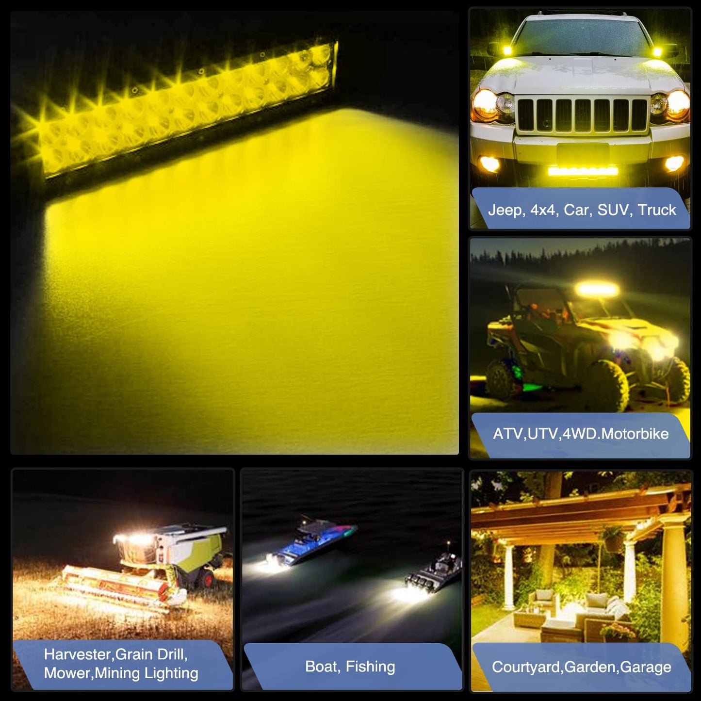 Waywe 12Inch 240W Triple Row Amber Led Light bar 30000LM Flood Spot Combo Off Road Work Light Driving Boat with Wiring Harness for UTV Jeep Truck Boat