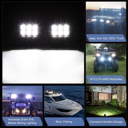 Waywe 2 Pcs 18W Flood LED Pods with 3Pin 16AWG Wiring Harness-2 Leads