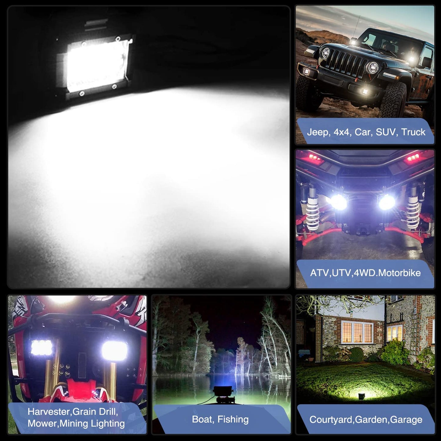 Waywe 2PCS 18W LED Pods Flood Light Bar Fog Light Driving Lighting with 12V 5Pin Rocker Switch Off Road Wiring Harness-2 Leads for Truck Golf Cart SUV ATV UTV Boat