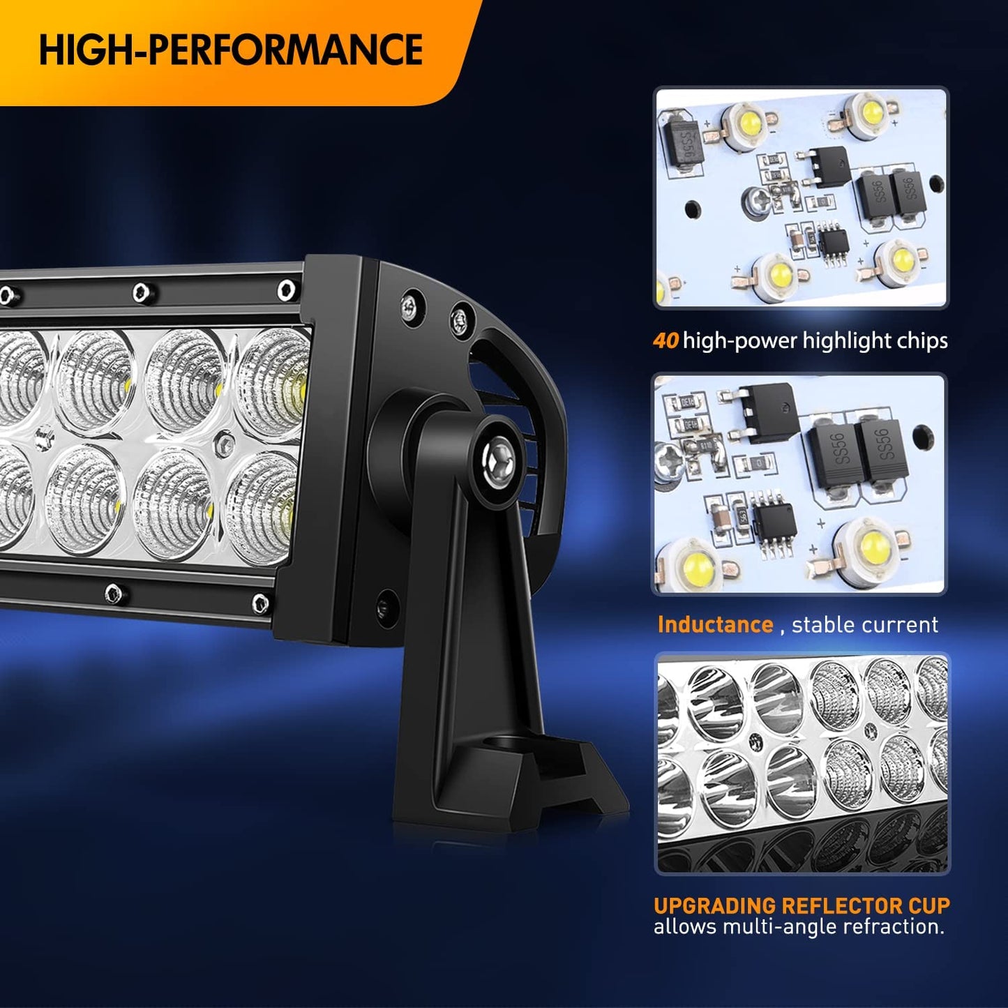 Waywe 22 Inch 120W Spot Flood Combo Off Road Led Light Bar Work Light Driving Lamp with 16 AWG Wiring Harness Kit for Truck Jeep ATV SUV,White
