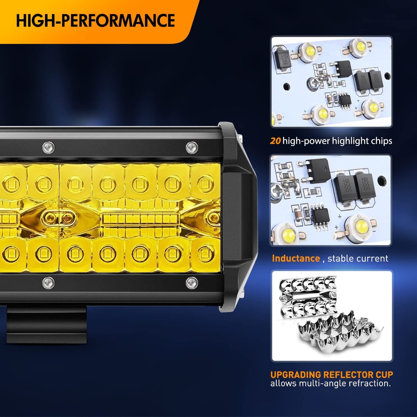 Waywe 12Inch 240W Triple Row Amber Led Light bar 30000LM Flood Spot Combo Off Road Work Light Driving Boat with Wiring Harness for UTV Jeep Truck Boat
