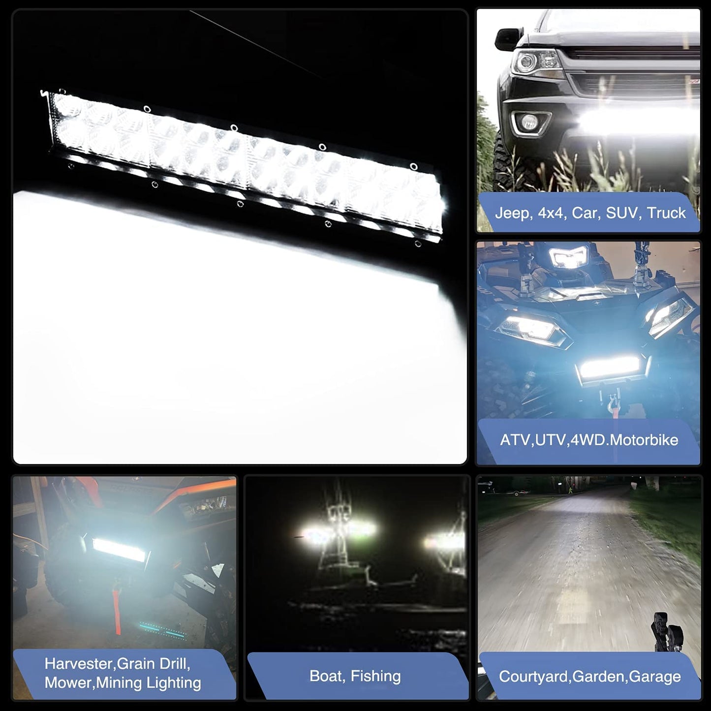 Waywe 12 Inch 300W Triple Row Led Light Bar Spot Flood Combo with 16AWG 3Pin Rocker Switch Wiring Harness kit