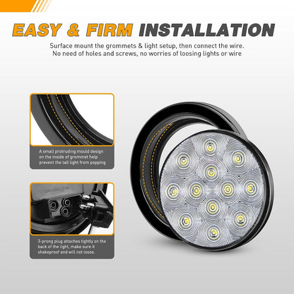 Waywe 4 Inch Round Trailer Tail Light 2 PCS 12 LED Amber Turn Signals Lights w/Surface Mount Grommets Plugs IP67 Waterproof for Truck RV Tractor