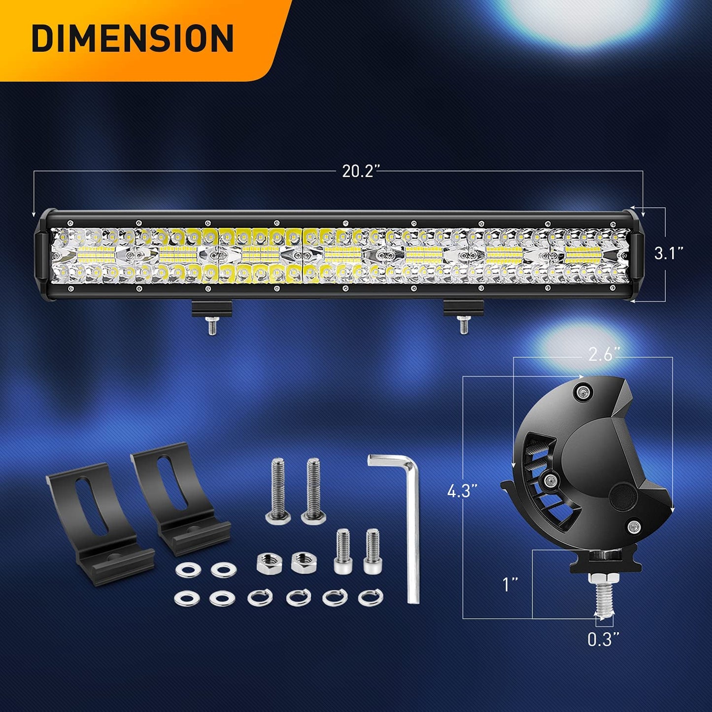 Waywe 20Inch 420W Triple Row Led Light Bar Spot Flood Combo Driving Lighting Mounting Bracket Horizontal Bar Tube Working Light with 16AWG Wiring Harness for Truck Golf Cart Boat