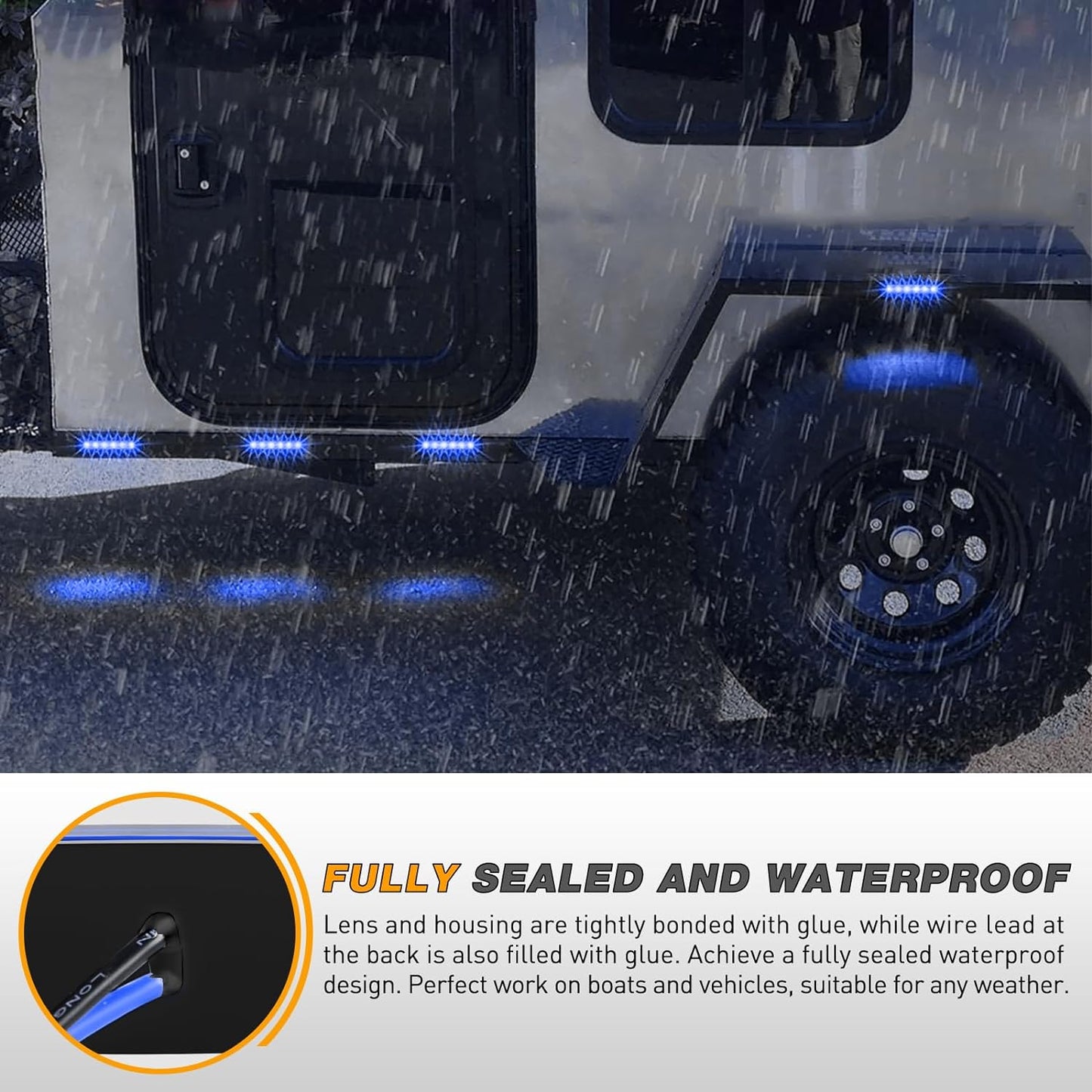 Waywe 3.8Inch Side Marker Light 10PCS 6LED Blue Trailer Camper Clearance Marine Boat Navigation Port Starboard Indicator Lights for 12V DC Kayak Sailboat Yacht Truck RV