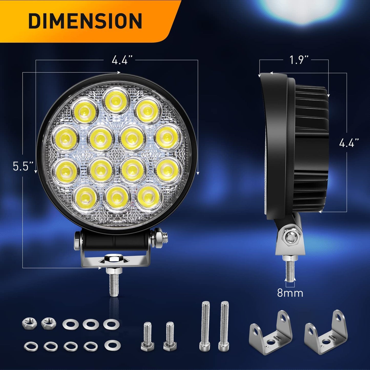 Waywe 2 PCS 4.5Inch 42W Led Round Lights Off Road led Flood Light 4200LM Driving Roof Pods Lamp Bumper Lights Work Light Led Fog Lights for Trucks Tractor ATV