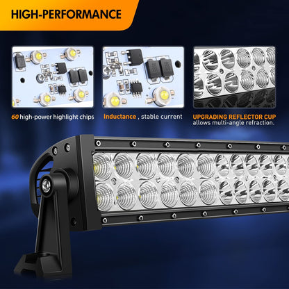 Waywe 32 Inch 180W Spot Flood Combo Led Light Bar Off Road Lights Work Light Driving Lamp Waterproof Fog Light with 16 AWG Wiring Harness Kit for Truck Jeep ATV SUV