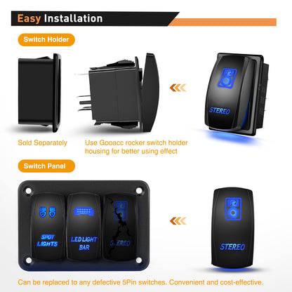 Waywe Stereo Rocker Switch Led Light Bar 5Pin Laser On Off SPST switches Blue 20A 12V 10A 24V Switches with Jumper Wires Set for Cars Trucks RVs