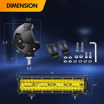 Waywe 12Inch 240W Triple Row Amber Led Light bar 30000LM Flood Spot Combo Off Road Work Light Driving Boat with Wiring Harness for UTV Jeep Truck Boat