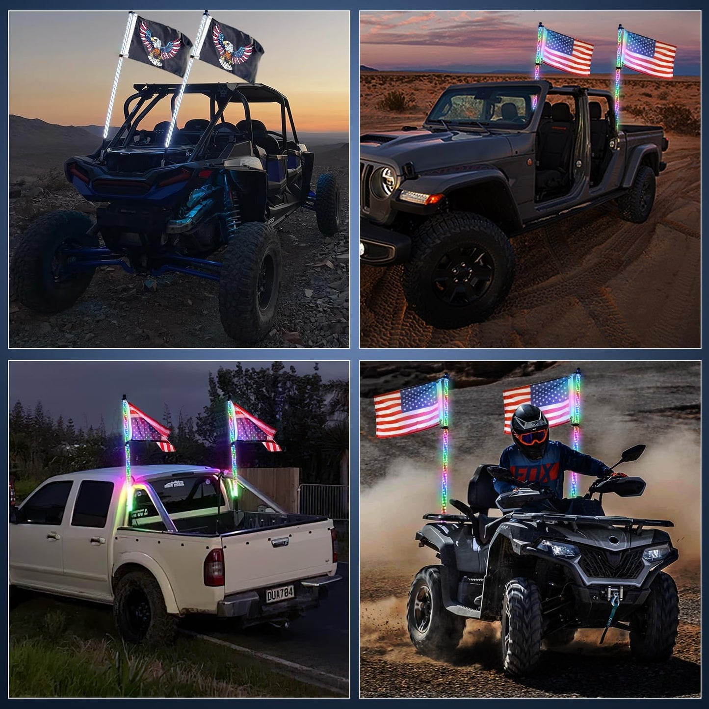 Waywe 2 PCS 6FT LED Whip Light Spiral RGB Chasing RF Remote Durable Lighted Antenna Whips w/ Rocker Switch for UTV ATV Truck Sand Rail Buggy Dune RZR Can-am