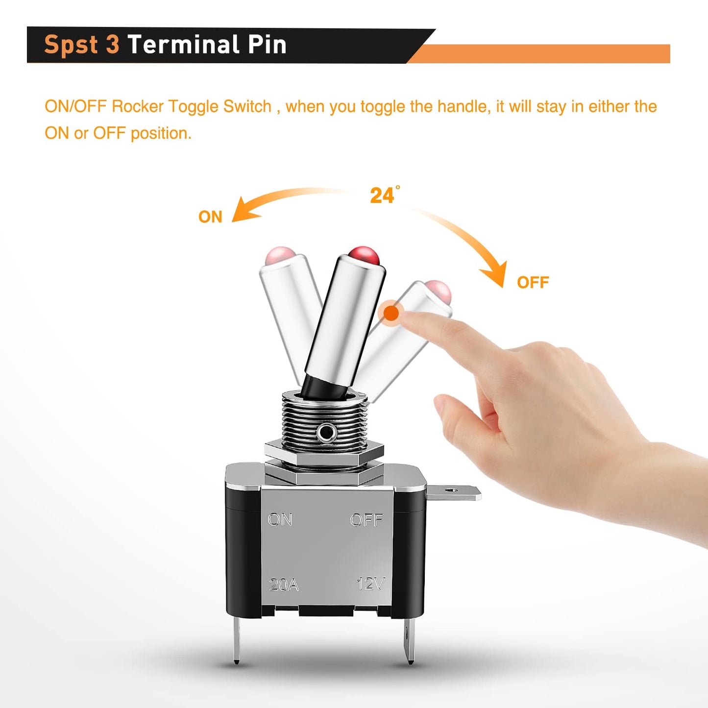 Waywe 5PCS 12V LED Toggle Switch Heavy Duty 20A SPST ON Off 3 Pin Rocker Switches for Automotive Cars Trucks Boats Racking Cars,Red