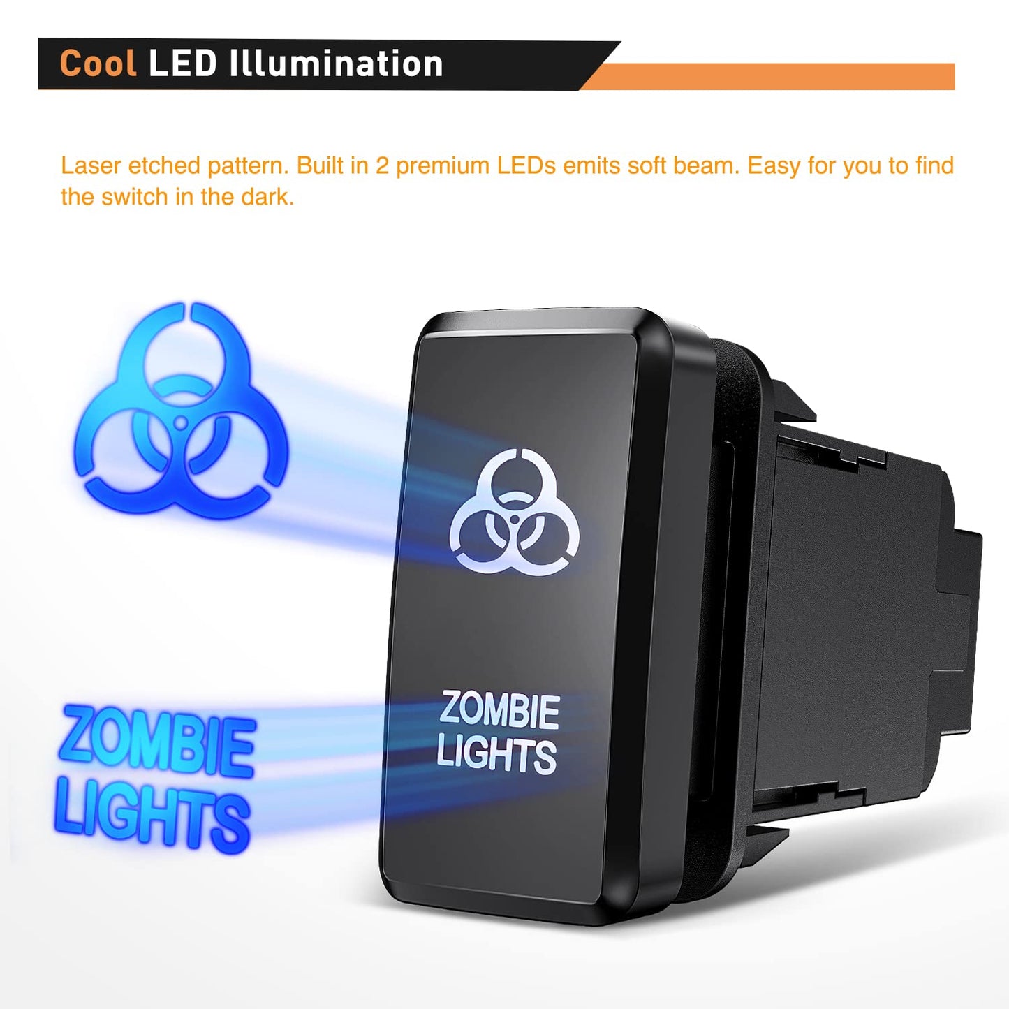 Waywe Zombie Lights Push Button Switch 12V ON Off Switches with Connector Wire Kit 1.54" x 0.83" Replacement for Toyota Tacoma Tundra 4Runner FJ Cruiser Hilux Fortuner