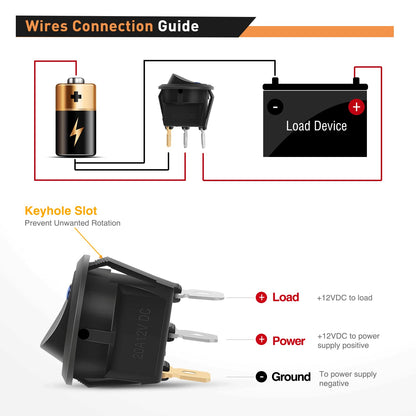 Waywe 12PCS Round Toggle LED Switch DC 12V 20A Rocker SPST Switch On Off Control Blue Green Yellow Red for Cars Trucks Boats RVs