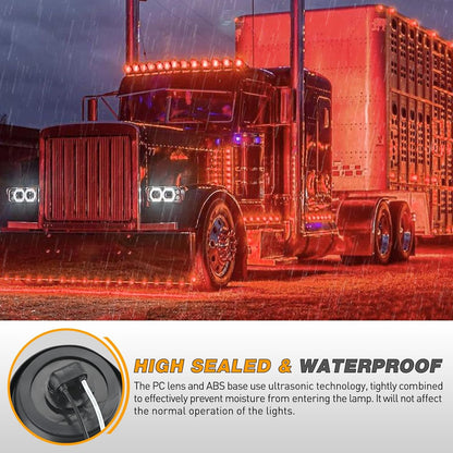 Waywe 2Inch Round Side Marker Light 5PCS Red 4LED Front Rear Clearance Indicator Lights Flush Mount with Plug Grommet Pigtail Hardwired for Truck Camper RV Boat Trailer