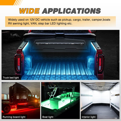 Waywe RGB Truck Bed Light Strip 2PCS 60" 180 LEDs Neon Accent Lighting with RF Remote On/Off Switch Splitter Extension Cable for 12-Volt Car Cargo Pickup SUV RV Boat