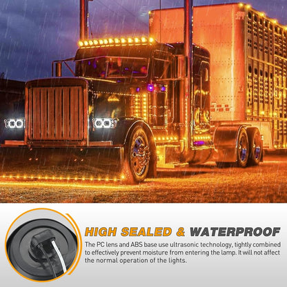 Waywe 2Inch Round Side Marker Light 5PCS Amber 4LED Front Rear Clearance Indicator Lights Flush Mount with Plug Grommet Pigtail Hardwired for Truck Camper RV Boat Trailer