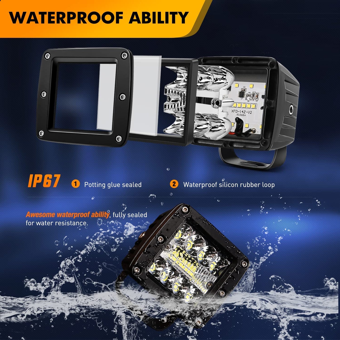 Waywe LED Cubes 2PCS 3Inch 42W LED Pods Driving Lights Spot Flood Offroad LED Work Light Fog Lights Boat Light with Wiring Harness Kit for Pickup Trucks UTV ATV SUV Motor Car
