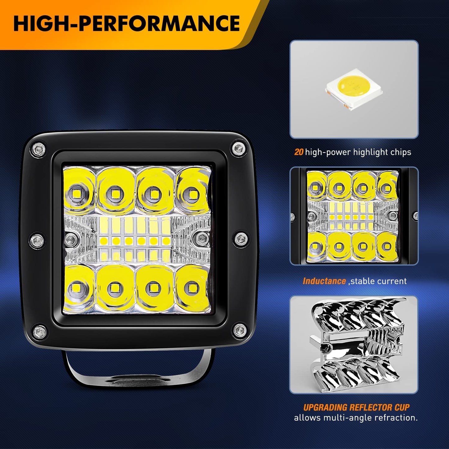 Waywe LED Cubes 2PCS 3Inch 42W LED Pods Driving Lights Spot Flood Offroad LED Work Light Fog Lights Boat Light with Wiring Harness Kit for Pickup Trucks UTV ATV SUV Motor Car
