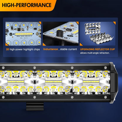 Waywe 26 Inch 540W Triple Row LED Light Bar 50000LM Spot Flood Combo Driving Off Road Lighting Working Lamp with 14AWG Wiring Harness for Truck Golf Cart SUV ATV UTV Boat