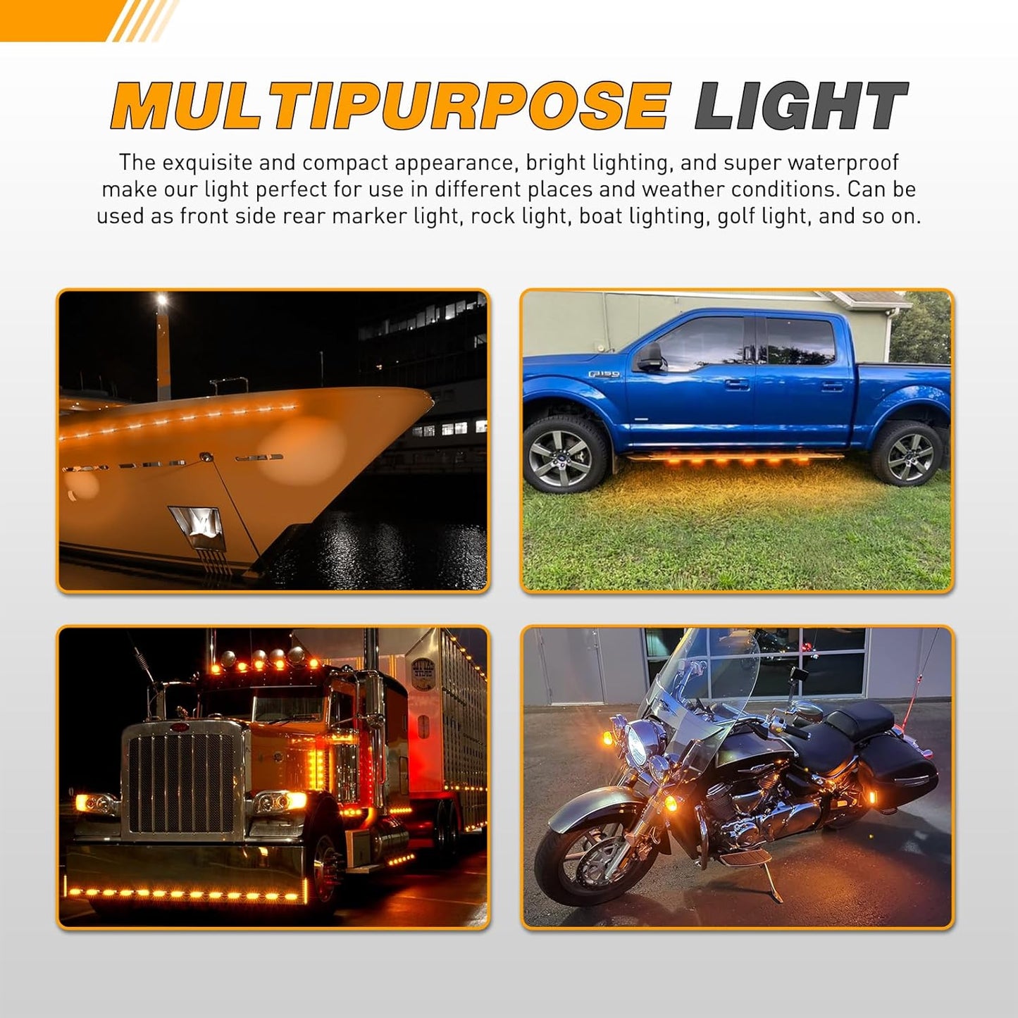 Waywe 3.8Inch Side Marker Light 10PCS 6LED Amber Trailer Camper Clearance Marine Boat Navigation Port Starboard Indicator Lights for 12V DC Kayak Sailboat Yacht Truck RV