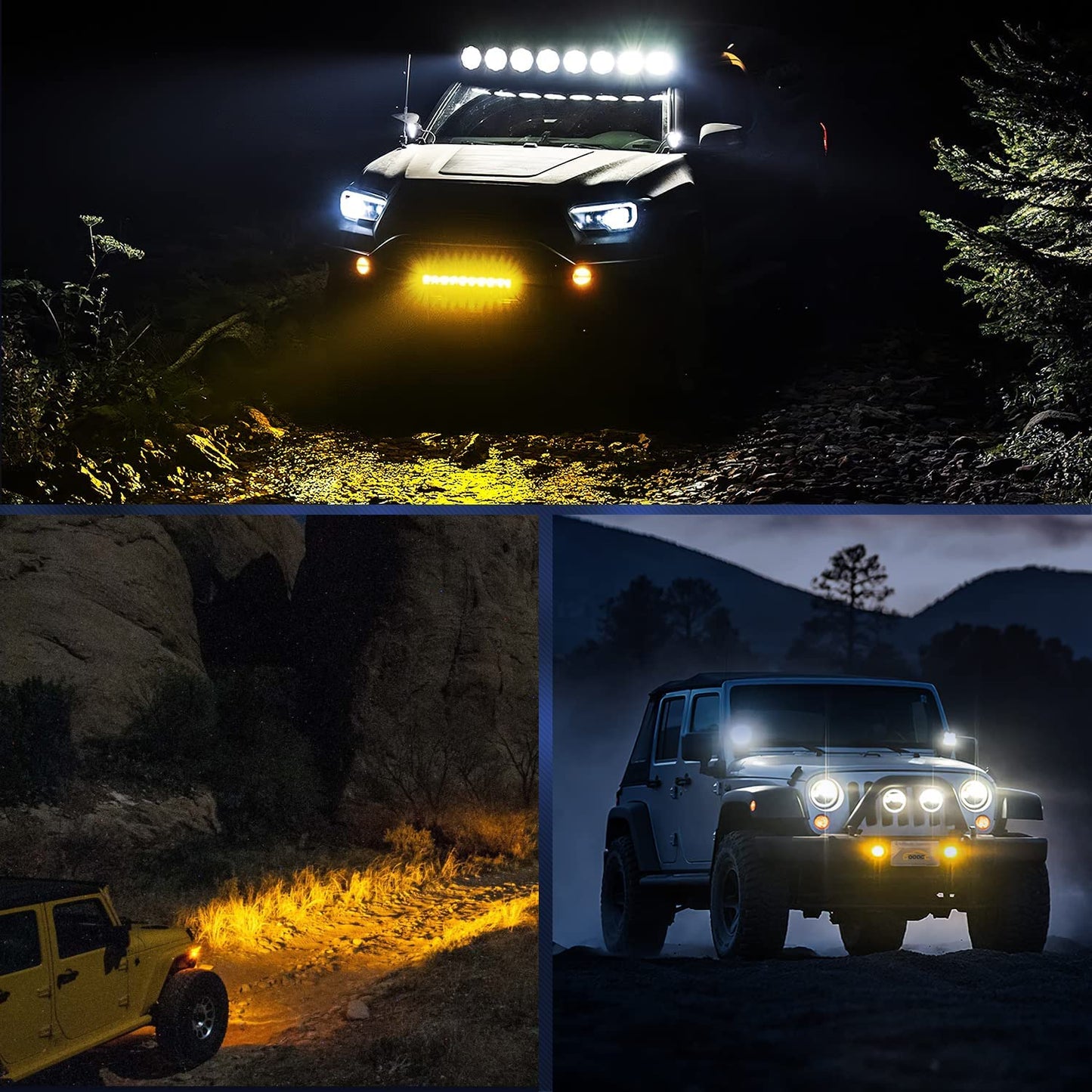 Waywe 2PCS 5 Inch Amber LED Pods 72W Flood Led Light Bar Fog Light 10800LM Driving Lighting with 16AWG Off Road Wiring Harness-2 Leads for Truck Golf Cart SUV ATV UTV Boat