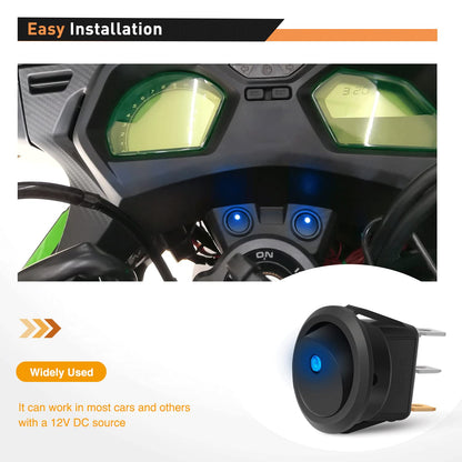 Waywe 12PCS Round Toggle LED Switch DC 12V 20A Rocker SPST Switch On Off Control Blue Green Yellow Red for Cars Trucks Boats RVs