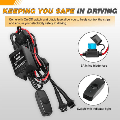 Waywe RGB Truck Bed Light Strip 2PCS 60" 180 LEDs Neon Accent Lighting with RF Remote On/Off Switch Splitter Extension Cable for 12-Volt Car Cargo Pickup SUV RV Boat