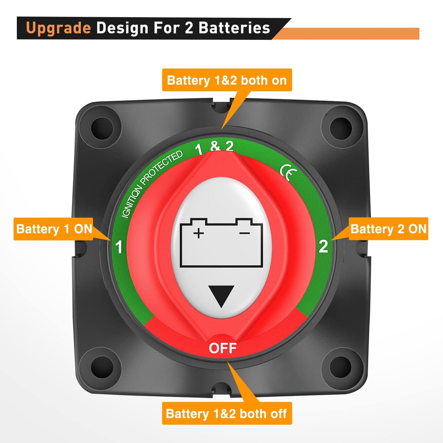 Waywe 1-2-Both-Off Battery Switch 12V 48V Disconnect Master Cutoff Switches Waterproof Heavy Duty Isolator for Marine Boat Car RV ATV UTV Vehicle