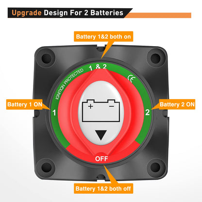 Waywe 1-2-Both-Off Battery Switch 12V 48V Disconnect Master Cutoff Switches Waterproof Heavy Duty Isolator for Marine Boat Car RV ATV UTV Vehicle