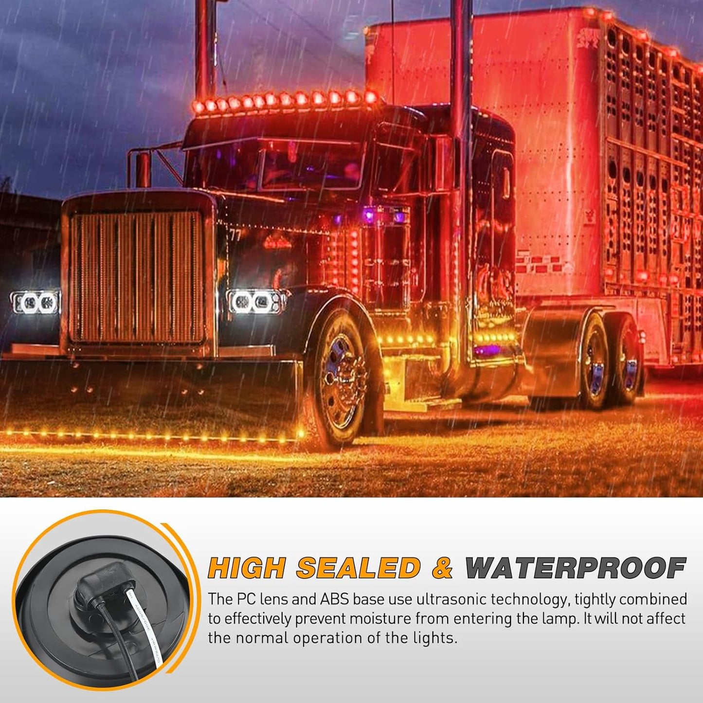 Waywe 2 Inch Round Side Marker Light 10PCS Red Amber 4LED Front Rear Clearance Indicator Lights Flush Mount with Plug Grommet Pigtail Hardwired for Truck Camper RV Boat