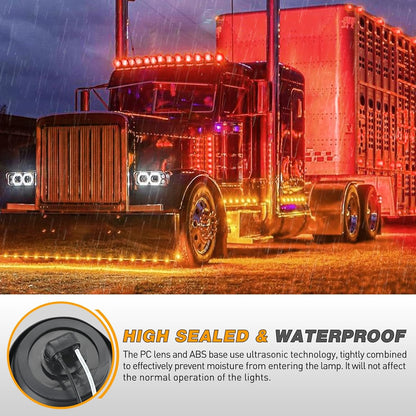 Waywe 2 Inch Round Side Marker Light 10PCS Red Amber 4LED Front Rear Clearance Indicator Lights Flush Mount with Plug Grommet Pigtail Hardwired for Truck Camper RV Boat