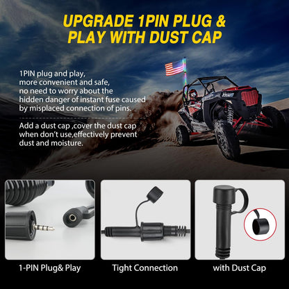 Waywe 1PC 3FT LED Whip Light with Spring Base Spiral RGB Chasing RF Remote Lighted Antenna Whips w/ Rocker Switch for UTV ATV Truck Sand Rail Buggy Dune RZR Can-am