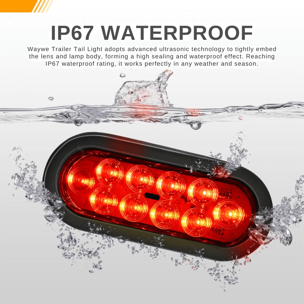 Waywe 6Inch Oval Trailer Tail Light 4PCS 10LED Red Stop Brake Turn Signals Lights w/Surface Mount Grommets Plugs IP67 Waterproof for Truck RV Tractor