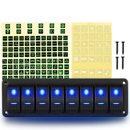 Waywe 8 Gang Aluminum Rocker Switch Panel Blue