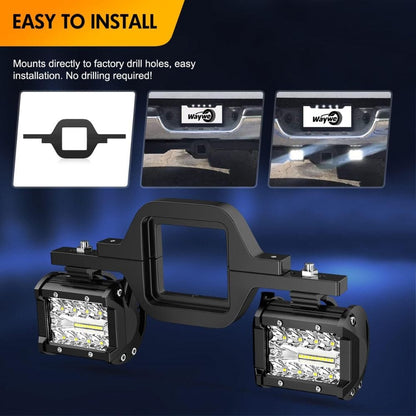 Waywe LED Work Light Pods 4 Inch 60W Off-Road Driving Lighting with 2 Inch Tow Hitch Mounting Brackets fit Backup Reverse Lamp for Truck Trailer SUV Pickup