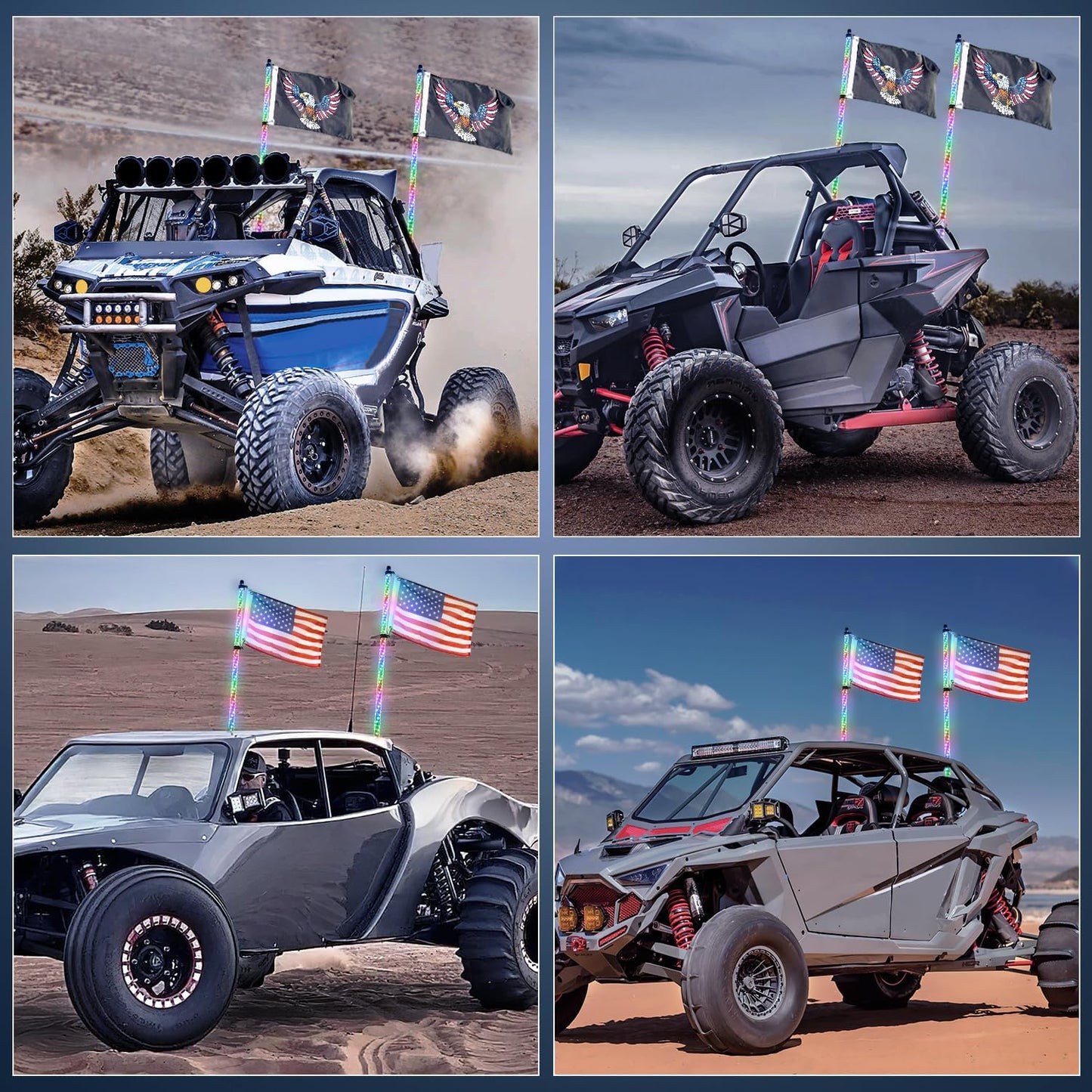 Waywe 2 PCS 3FT LED Whip Light with Spring Base Bluetooth App RF Remote Control Stop Turn Reverse Lights Antenna Whips for UTV ATV Truck Buggy Dune RZR Can-am