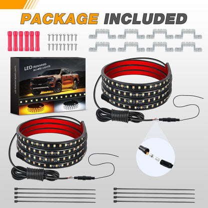 Waywe Truck Running Board Lights - 2PCS 60 Inch DRL LED Side Maker Light Kits for Extended and Crew Cab Trucks Pickup White Courtesy Amber Sequential Turn Signal Lighting Strips