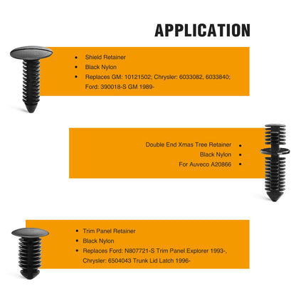 Waywe 146 Pcs Nylon Bumper Shield Retainer & Double End Xmas Tree Retainers Retaining Clips
