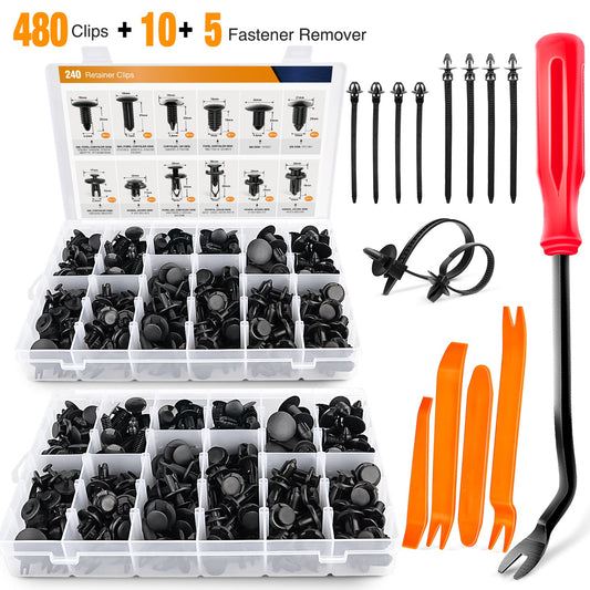 Waywe 480 Pcs Bumper Retainer Clips with Fastener Remover Car Plastic Rivets Push Retainer Kit -Door Trim Panel Clips for Toyota GM Ford Honda Acura Chrysler