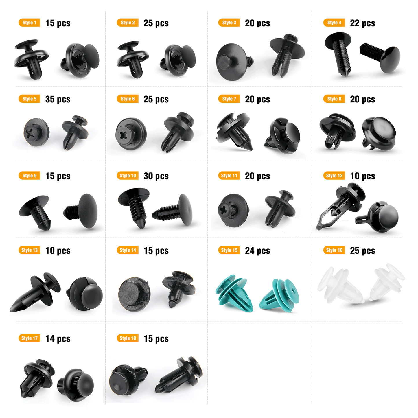 Waywe 360 Pcs Push Bumper Fastener Rivet Clips For Benz, BMW, Toyota, Honda, Subaru, Nissan, Mazda